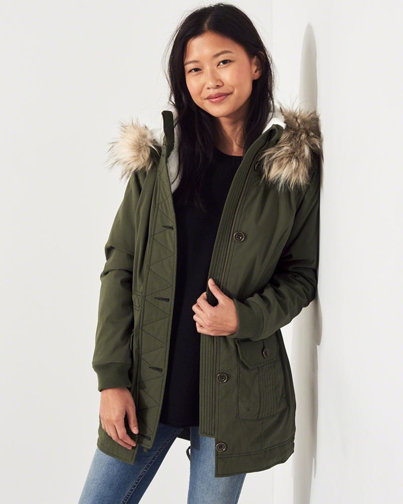 Stretch cozy sale lined parka hollister